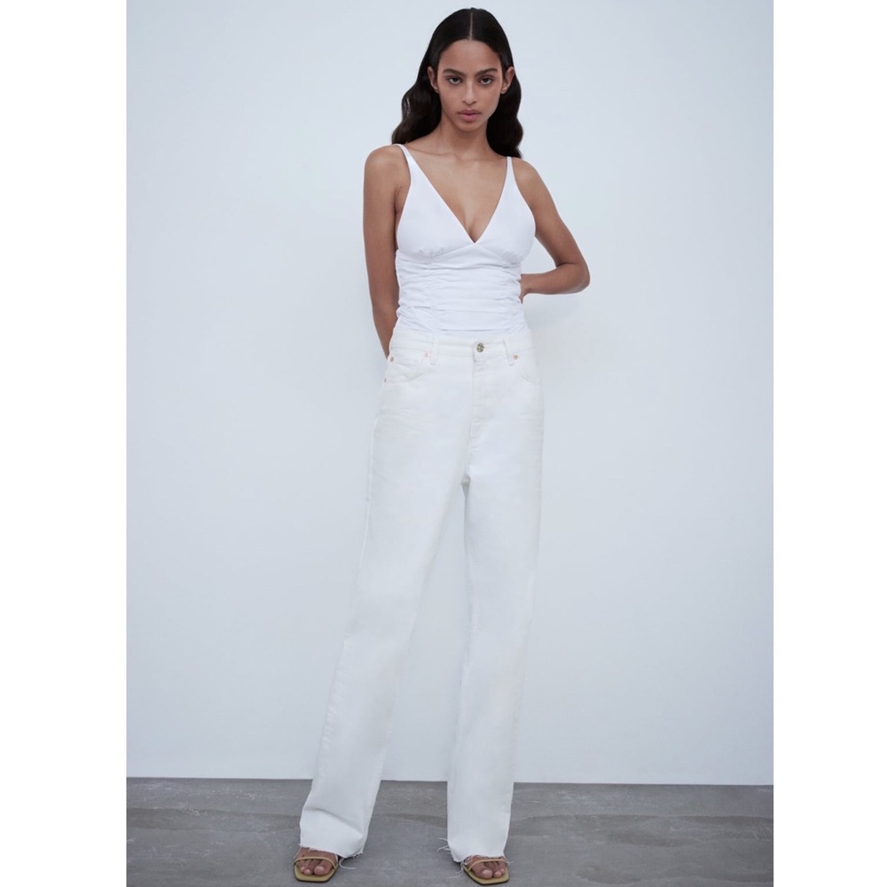 NWT Draped Poplin White Ruched Bodysuit Size M